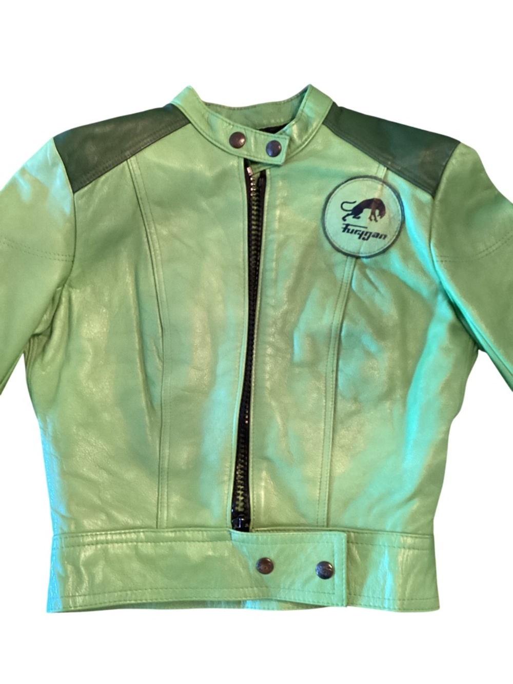 Vintage 70s 80s Furygan Motorcycle Green Leather Jacket Women’s